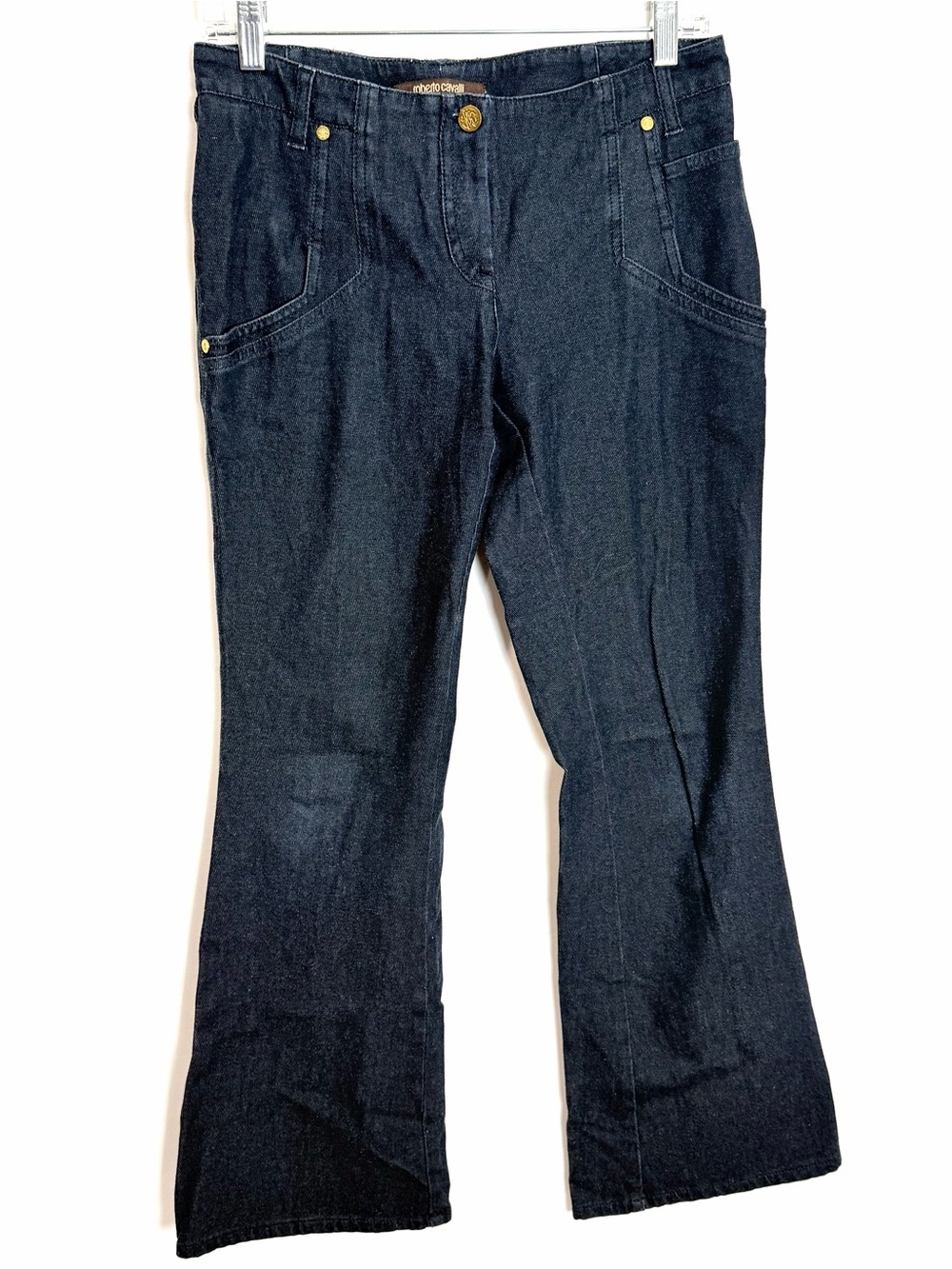 Vintage Roberto Cavalli Jeans Y2K Gold Logo Leopard Denim IT 42 US 6